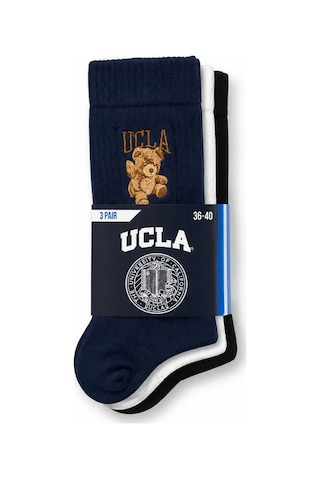 UCLA Jean 3'lü Lacivert Beyaz Siyah Uzun Pamuklu Jakarlı Standard Fit Unisex Çorap Lacivert-beyaz-siyah