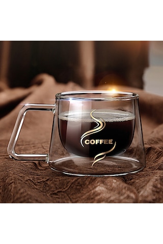 Vkemall 2'li Isı Yalıtımlı Cam Kahve Bardakları - Borosilikat, Mikrodalga & Bulaşık Makinesine Uygun, Soğuk Dokunuş, 101-200ml Şeffaf
