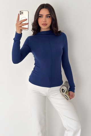 Noa & Noa Kadın Dikiş Detaylı Fit Bluz White Line Mavi