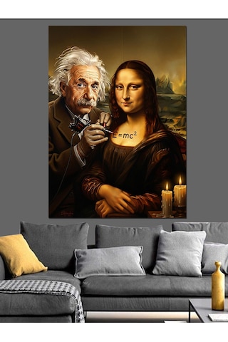 Mona Lisa Leonardo Da Vinci Ve Einstein Dekoratif Kanvas - Mdf Ahşap Tablo