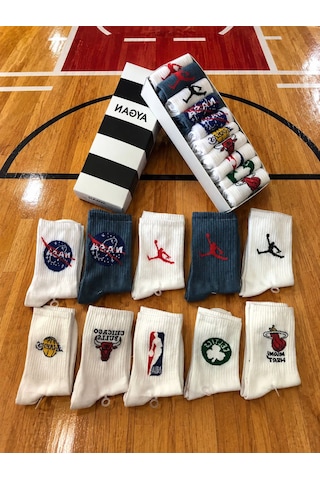 10 Lu Kutulu Basketbol Takim Karakterli Neşeli Renkli Kolej Tenis Çorap