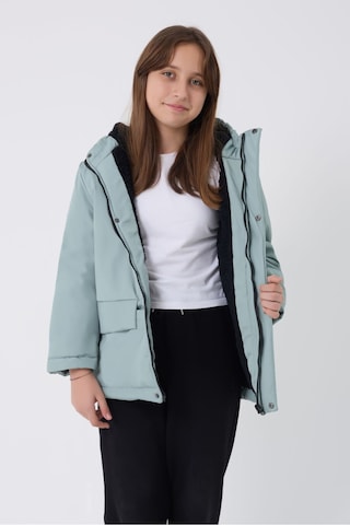 Kız Çocuk Mint Yeşili İçi Kürklü Su Ve Rüzgar Geçirmez Kapüşonlu 3 Cep Kışlık Mont & Kaban & Parka Mint Yeşili