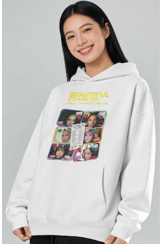 Sevbano Katseye Beautiful Chaos Kpop Müzik Grubu Ön Baskılı Unisex Oversi beyaz