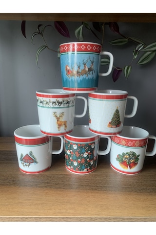 Yeni Yıl-noel Karışık Model 18 Parça 6 Kişilik Kupa Ve Türk Kahvesi Fincanı Takımı Çok Renkli