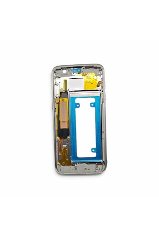 G935 Orta Kasa Galaxy S7 Edge Uyumlu Beyaz Renk Orta Kasa Çerçeve + Ses Açma On Off Tuş Plastik Kamera Camı Gümüş