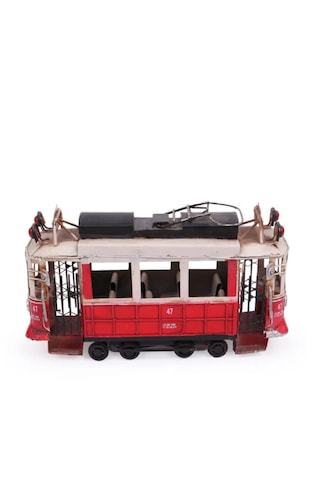 Vintage Istanbul Taksim Tramvay El Yapımı Metal Figür 24cm
