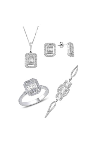 Gümüş Rodyumlu Baget Taşlı Dörtlü Set (535071419)