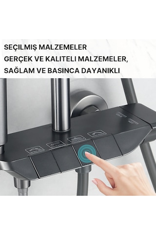 Piano 5 Fonksiyonlu Kendinden Banyo Bataryalı Dijital Akıllı Robot Duş Seti Tepe Duş Seti Gri