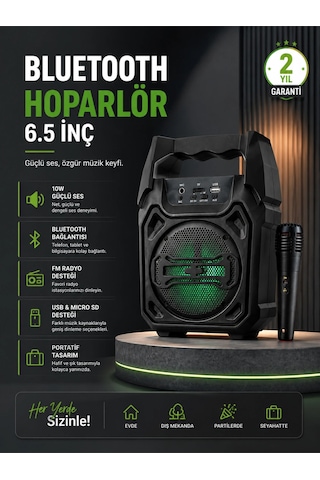 10w Güçlü Ses Performanslı Bluetooth Karaoke Hoparlörü Tech