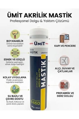 Boyanabilir Beyaz Akrilik Mastik 450 Gr Kapı Pencere Ve Duvar Dolgu Malzemesi