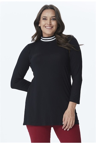 Ribana Yakalı Örme Tunik Siyah