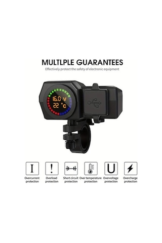 Pazly 1 Bilgisayar 3 Motosiklet Şarj Cihazı Dijital Ekran Çift Usb Araç Şarj Aleti 5v3a İphone Huawei İçin