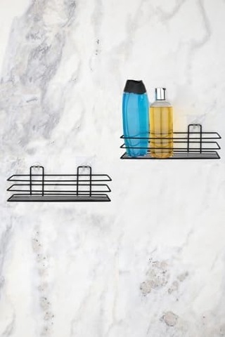 Banyo Düzenleyici Banyo Rafı Sabunluk 2 Li Set Yapışkanlı Duş Rafı Organizer - Mat Siyah Genel
