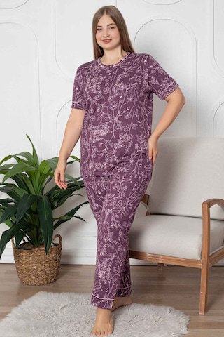 Alimer Kadın Mürdüm Bisiklet Yaka Büyük Beden Pijama Takm 2766b-m Mürdüm