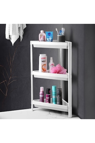 Mithra Life 3 Katlı Üçgen Plastik Beyaz Banyo Mutfak Rafı Mıt1059 Beyaz