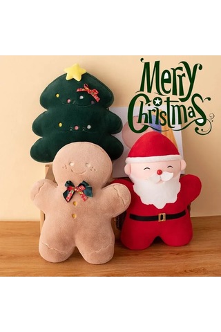 Geeksen Yumuşak Noel Oyuncak Seti: Bebek Kucaklaması İçin Santa, Zencefilli Kurabiye Ve Ağaç Desenli Yeşil