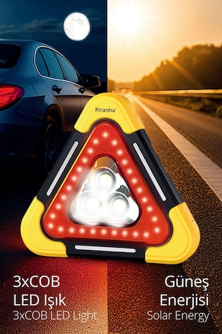 11320 Güneş Enerjili Reflektör / Tripod İkaz Üçgeni / Led / Sabitleme Ve Tutma Kolu / Usb Şarj