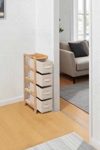 Digithome Bambu Slim 4 Çekmeceli Dolap Organizer Çok Amaçlı Düzenleyici Şifonyer Db-0048 Kahverengi