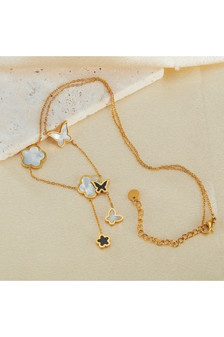 Sones Opk Gx2439 Paslanmaz Çelik Kelebek Çiçek Püskül Kolye Kemik Zincir Altın