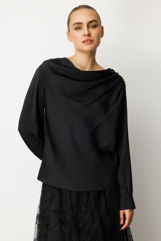 Ekol Degaje Yaka Saten Kadın Bluz 26k.ekl.blz.03019.1 Siyah