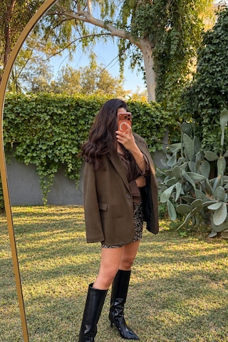 Byemelika Haki Süet Dokulu Oversize Kadın Blazer Ceket