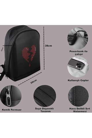 Funky Bag Led Ekranlı Akıllı Motorcu Sırt Çantası Siyah Diğer