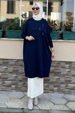 Rabia Şamlı Melda Triko Tunik Lacivert Çok Renkli