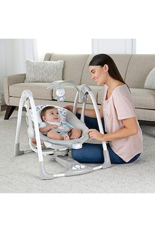 Ingenuity Convertme 2'si 1 Arada Kompakt Taşınabilir Bebek Salıncağı Ve Bebek Koltuğu, Akülü Titreşimler, Otomatik Sallanma, Doğa Sesleri - 9 Kg'a Kadar Açık Bej