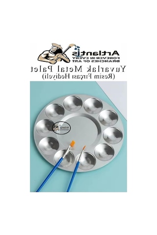 17 Cm Metal Boyama Paleti, 10 Hazneli, Fırça Hediyeli