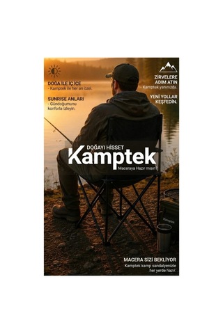 Kamptek Doğa Ve Balıkçı Sandalyesi - Yer Kaplamaz Mini Boy Tabure Telefon Koyma Cepli Sağlam Balıkçı Sandalye Tabure Siyah