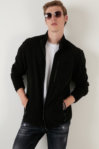 Buratti Slim Fit Fermuarlı Cepli Dik Yaka Polar Erkek Hırka 5906028 Siyah