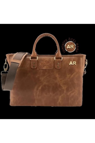 İsme Özel Günlük Kullanım El Omuz Evrak Laptop Çantası - %100 Deri - Ac09004 - Kahverengi-127491 Siyah