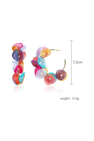 Kadınlar İçin Çiçek Kumaş Küpeler, Renkli Taze Daire Uzun Püskül Çok Renkli