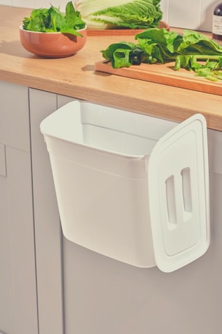 Flosoft Dolap İçi Kapaklı Asılabilir Çöp Kovası, Dolap Kapağı Askılı Çöp Kutusu Krem 7 Litre Krem