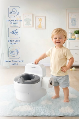 Babyjem Bebeğimin İlk Tuvaleti Sifon Sesli Lazımlık Oturak Beyaz