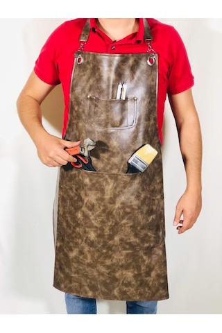 Kasap Önlüğü Deri Leke Tutmaz Askılı Önlük Model Şef Restoran Aşçı Önlükleri Kahve-krem