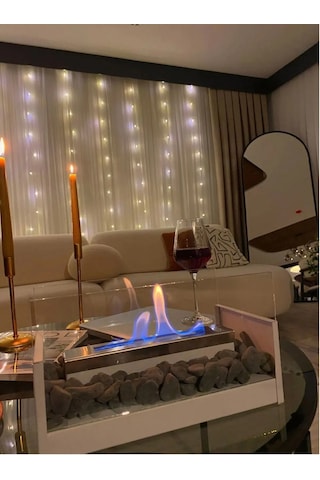 Masa Üstü Şömine Metal Beyaz - Taşlı Yakıt Hediyeli