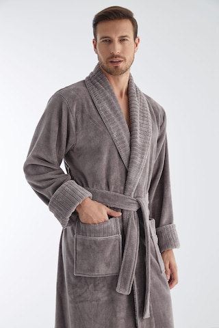Yaka Fitilli Bambu Cotton Erkek Bornozu Taş