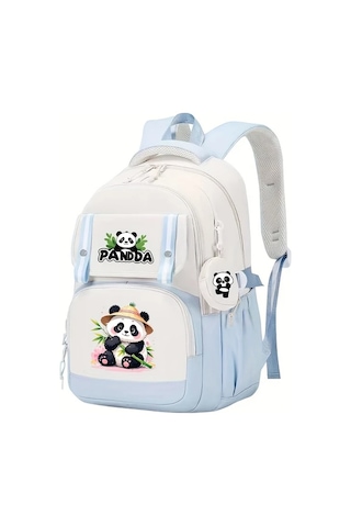 Wangxi Mavi Panda Desenli Genis Kapasiteli Cok Cepli Fermuarli Ayarlanabilir Askili Hafif Sirt Cantasi MAvi