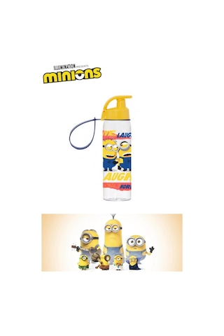Flosoft Lisanslı Minions Matara, Desenli Düğmeli Tüp Okul Suluğu, Sızdırmaz Öğrenci Suluk 500Ml
