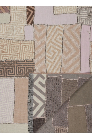 Zeopprıtz Italya Üretimi Jakarlı Pamuklu Örtü Saçaklı, Desenli, 150x210 Cm Battaniye, Pike Bej - Pembe 150 X 210 Cm