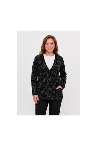 Onno Style Women Kalp Desenli Klasik Triko Düğmeli Ceket Siyah
