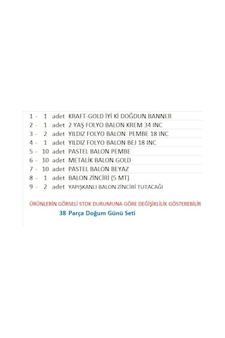 2 Yaş Kraft-gold Banner, 30 Adet Pembe, Gold, Beyaz Balon 2 Pembe 1 Bej Yıldızlı Doğum Günü Seti