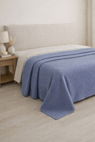 Faralya Life %100 Pamuklu Kare Petek Dokulu Çift Kişilik Lüks Pike 200 220cm Açık Indigo