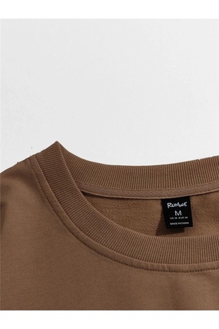 Unisex Kahverengi Chicago Baskılı Bisiklet Yaka Oversize Sweatshirt 001