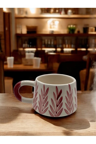 Seramik Kupa Bardak Beyaz-vişne Renk Tasarım