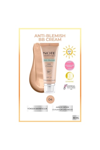 Note Cosmetique Anti-Blemish BB Cream SPF 15 Akneye Yatkın Ciltler BB Krem - 04 Beige