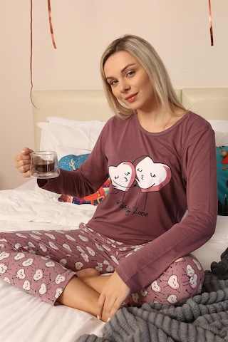 Akbeniz Kadın Penye Uzun Kol Pijama Takım 4187 - M Mürdüm