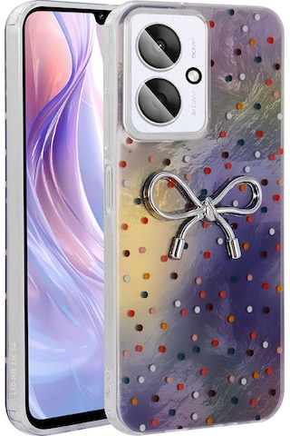 Xiaomi Poco C65 Kılıf Kamera Korumalı Figürlü Zore Ponti Silikon Kapak Lila