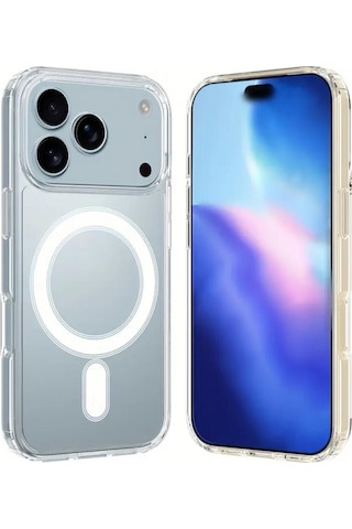 Teknomoda Apple Uyumlu iPhone 17 Pro Max Kılıf Magsafe Wireless Kablosuz Şarj Manyetik Şeffaf Silikon Kapak Şeffaf